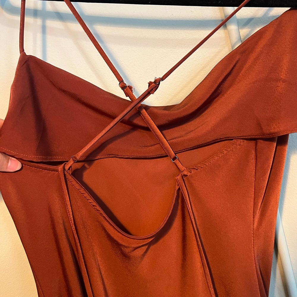 ASTR the label - Gaia Brown/Rust midi cowl neck slip dress with slit - EUC - Picture 3 of 6